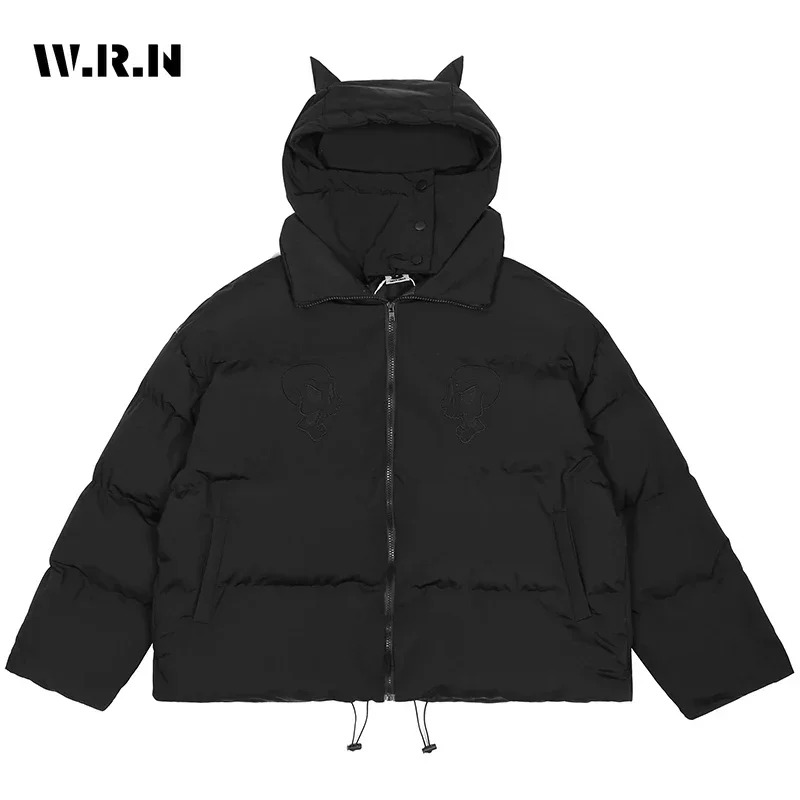 Black Devil Style Zipper Parkas Teplá čierna gotická zahustená bunda 2024 Zimné ženy Príležitostný kabát Vinobranie móda 2000. rokov emo oblečenie