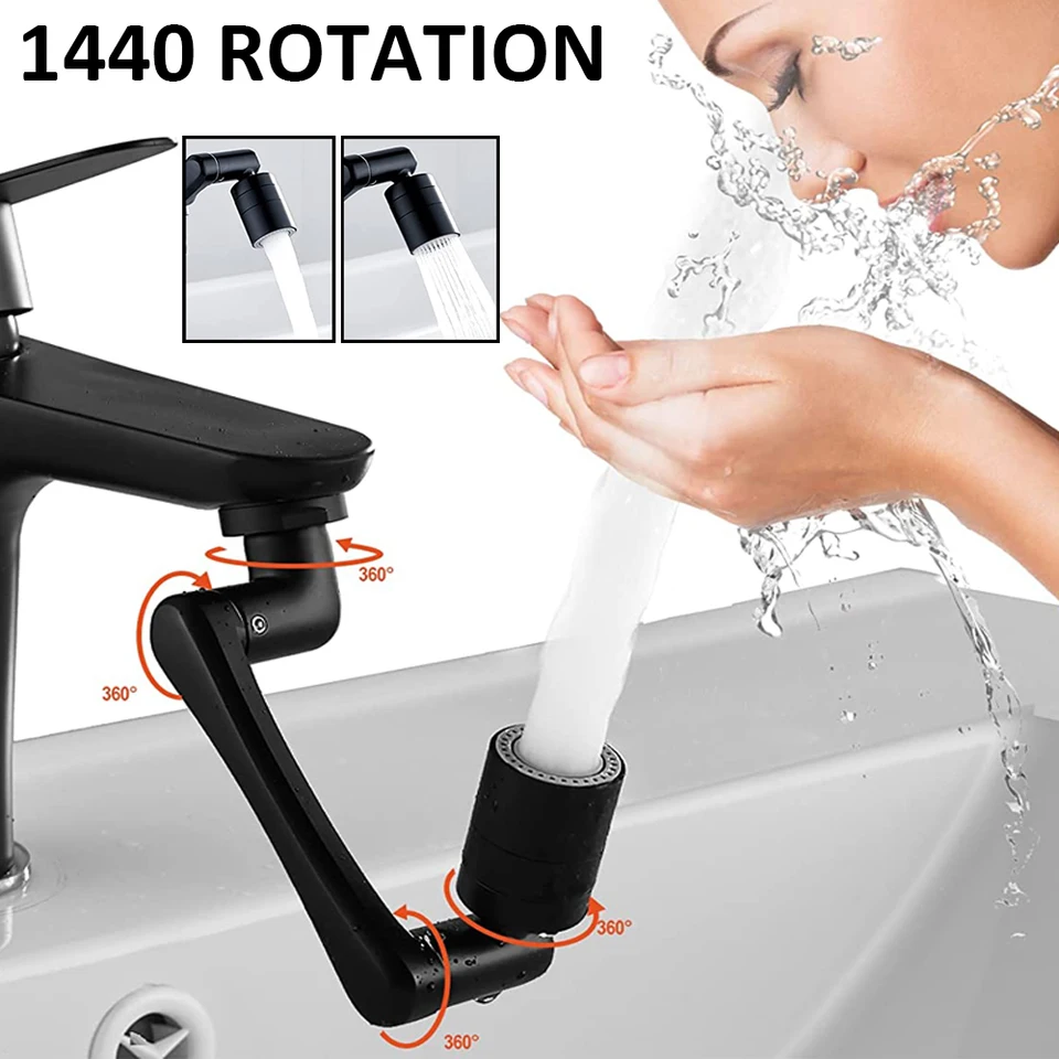 Black Faucet Extender Universal 1440 ° rotačný prevzdušňovač plastový 2 režimy Splash Filter Basin Faucetd Rozšírenie bubblerovej trysky
