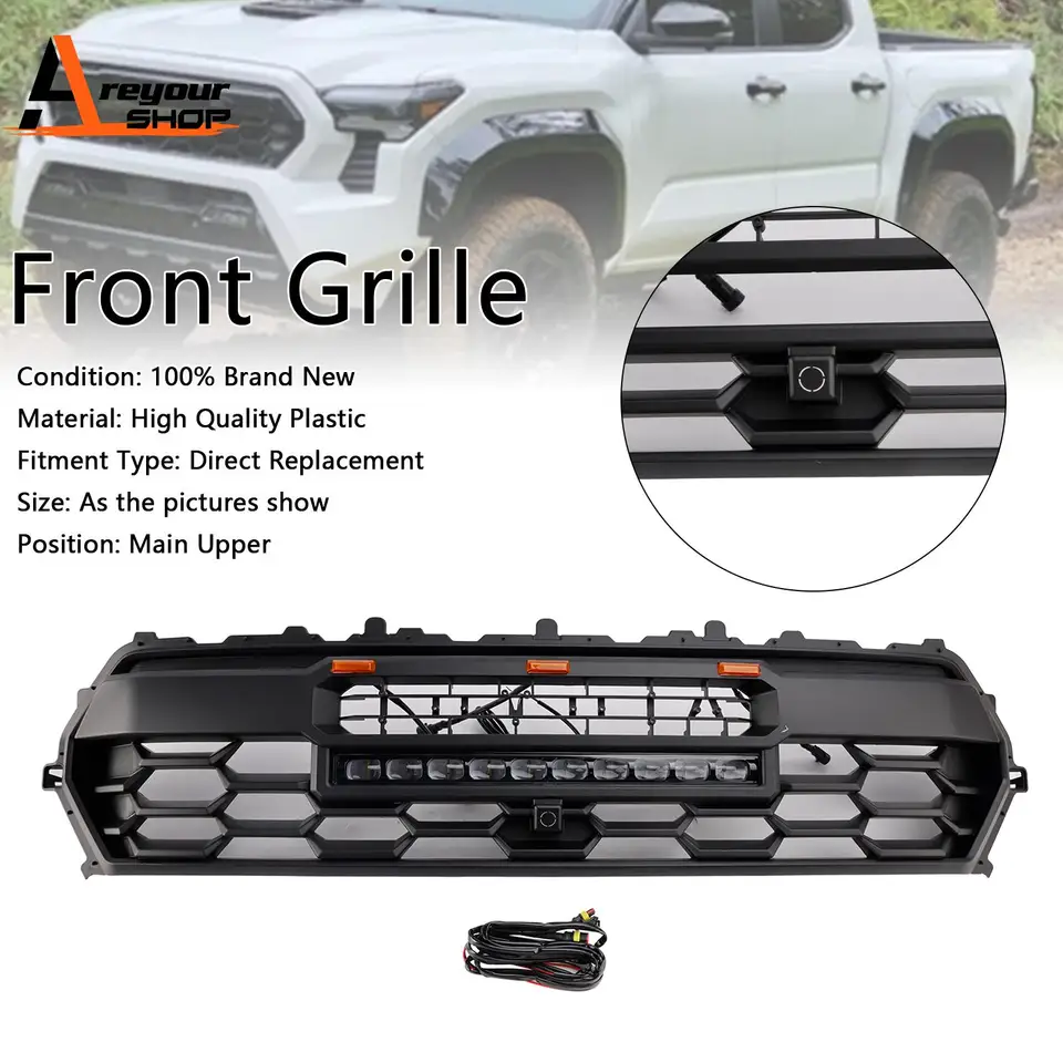 Black Front Bumper Grill Grill Fit for Toyota Tacoma 2024+ s LED a svetelnou tyčou