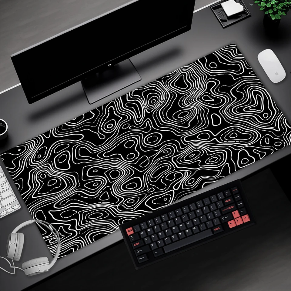 Black MousePad 900x400 Kancelárske príslušenstvo Topografická mauzová podložka Laptop Gamer Room Decoration Speed ​​Desktop Strata Liquid Deskmat