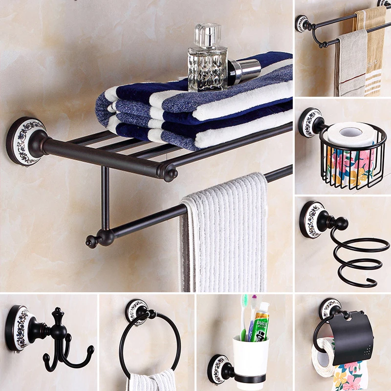 Black Poceilain Decoration Dokončiť meď meď Kúpeľňu Kúpeľňu Hardware Set Hardware Set uterák uterák