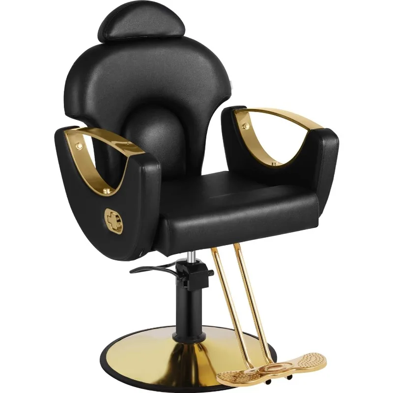 Black Salon Barberova stolička, stylingová stolička pre kaderník, hydraulický holič na kreslo kresla Výška nastaviteľná, 360 ° otočná