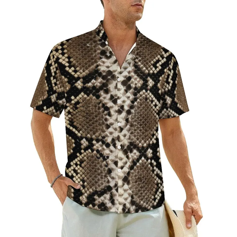 Black Snakeskin Havajské tričko pre mužskú dovolenku Scale Scale Tlač neformálnych tričiek s krátkym rukávom harajuku vinobranie plus blúzky veľkosti