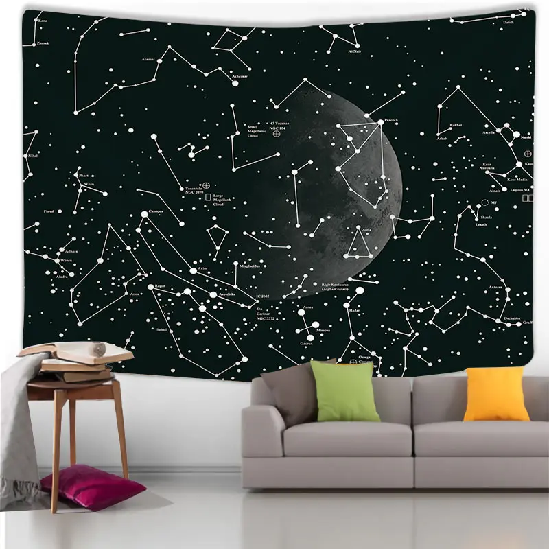 Black Universe Sky Moon Decoration Decoration Wall Tapestry Obýva
