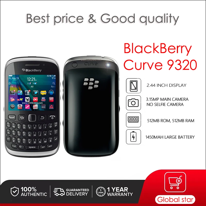 BlackBerry Curve 9320 Obnovená originálny odomknutý mobilný telefón 512 MB 512 MB RAM 3MP Camera Doprava zdarma