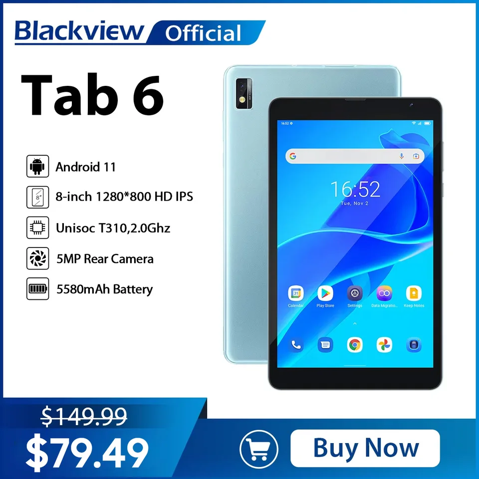 BlackView Tab 6 Tablet 8 palcov 3 GB 32 GB Android 11 5580MAH TABLET PC 4G WIFI LTE TABLETY TABLETY Kindle Ebook