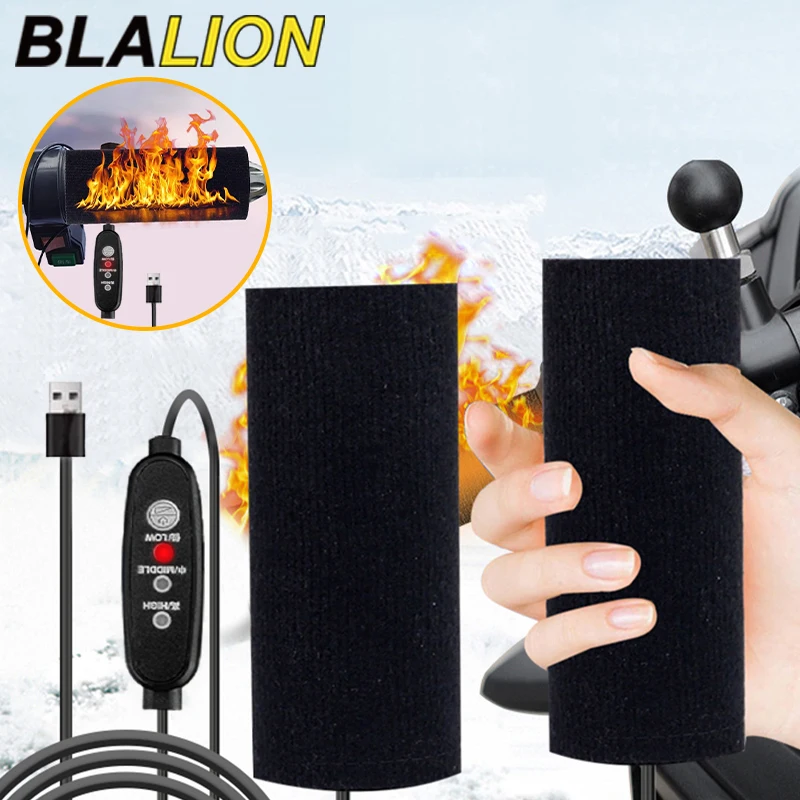 Blalion Motocykel vyhrievané rukoväte 12 V USB 3 Gear Warper Elektrický ohrievaný kryt priľnavosti proti vibrácii Anti sklz rýchle vykurovacie súpravy
