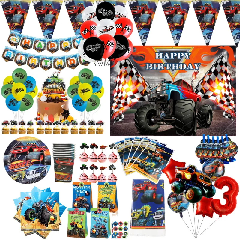 Blaze a Monster Machines Decortions Decortions Banner Paper Cup Slaws Balón Boys
