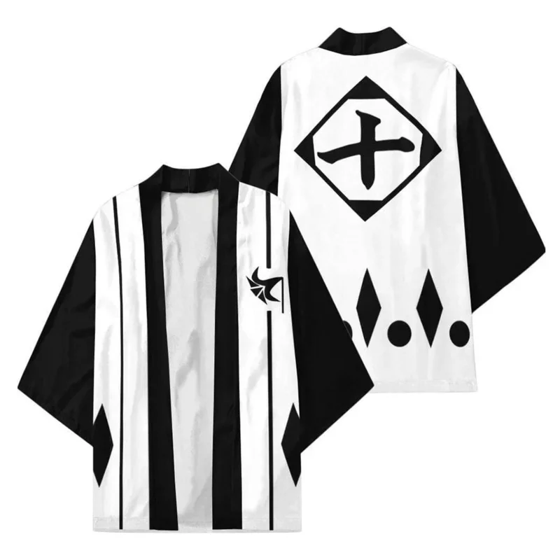Bleach Hitsugaya Toushirou/Zaraki Kenpachi/Aizen Sousuke/Ku Cosplsy Cloak Kimono Cardigan Robe Cospaly Costume Tlač Príležitostný kabát