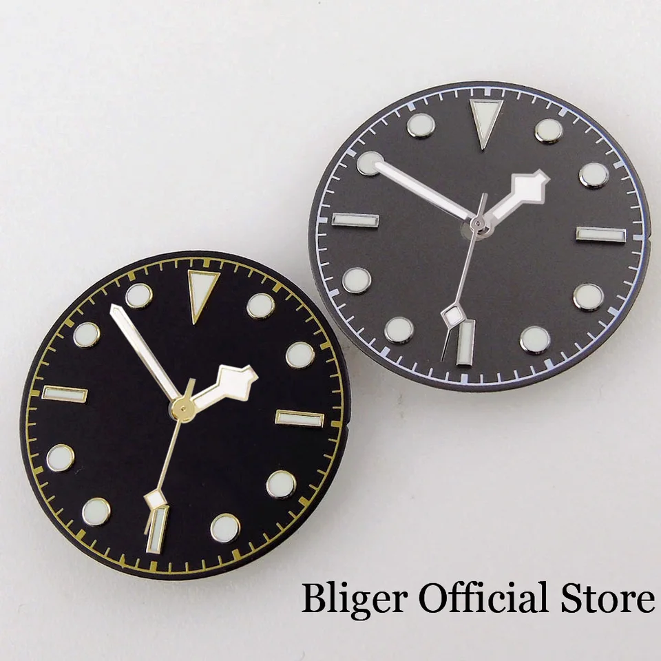 Bliger 29 mm čierne sterilné hodinky Dial Sneh vločky ručne fit NH35A NH36A Miyota 8215 DG ST1612 ETA 2824 PT5000 GOLD/STRIEBOR