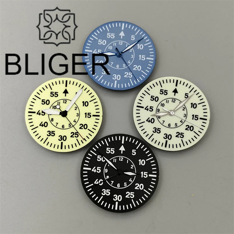 Bliger 29mm Pilot Sterile Watch Dial Part Sada sada modrého zeleného čierneho krému Luminou pre NH35NH36 ETA2824 PT5000 ST2130 hodinky.