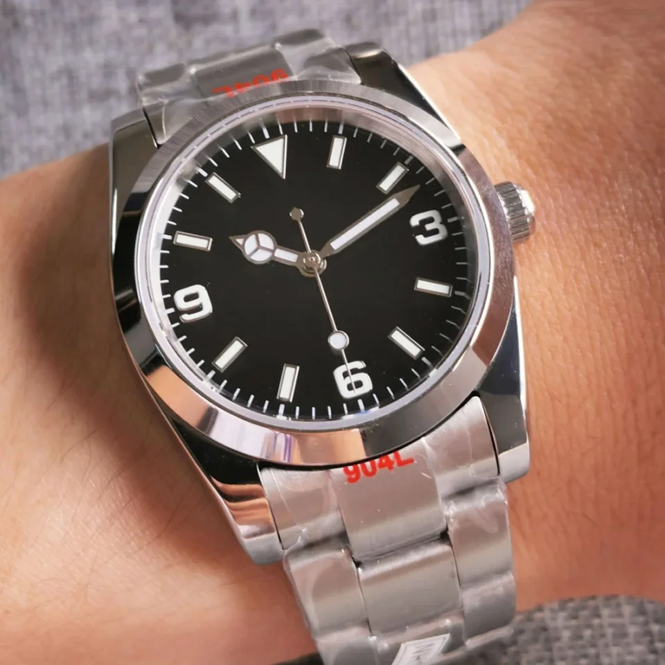 Bliger 36mm Luminous Dial Sapphire Glass Glass Leštený rám NH35 PT5000 MIYOTA 8215 Automatický pohyb Pánske hodinky náramok