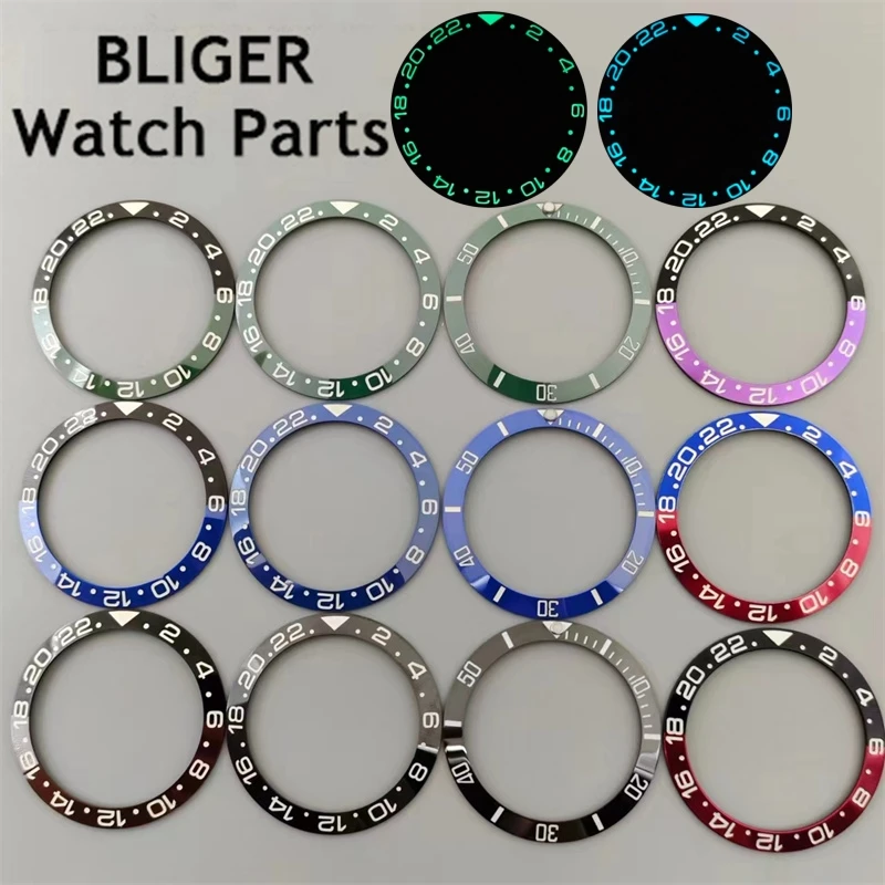 Bliger 38 mm super zelený a modrý zelený svetelný keramický/titánový rám vložky 40 mm.