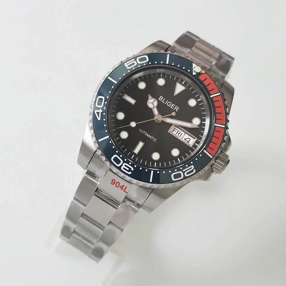 Bliger 40 mm NH36 Automatický pohyb Sterilný číselník Svetlá zafírová sklo z nehrdzavejúcej ocele Pánske mechanické športové hodinky