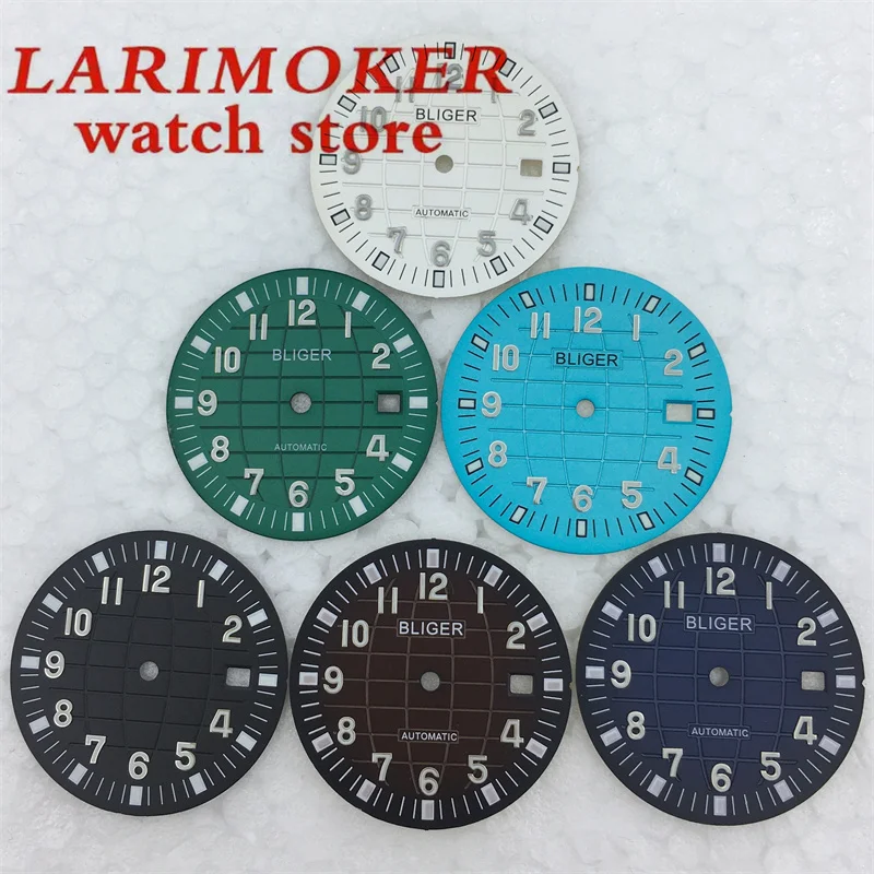 Bliger/ Custom Logo Pánske hodinky 33 mm nolo modré/ čierne okno Dátum Zelený svetelný fit perla, NH35 Automatický pohyb