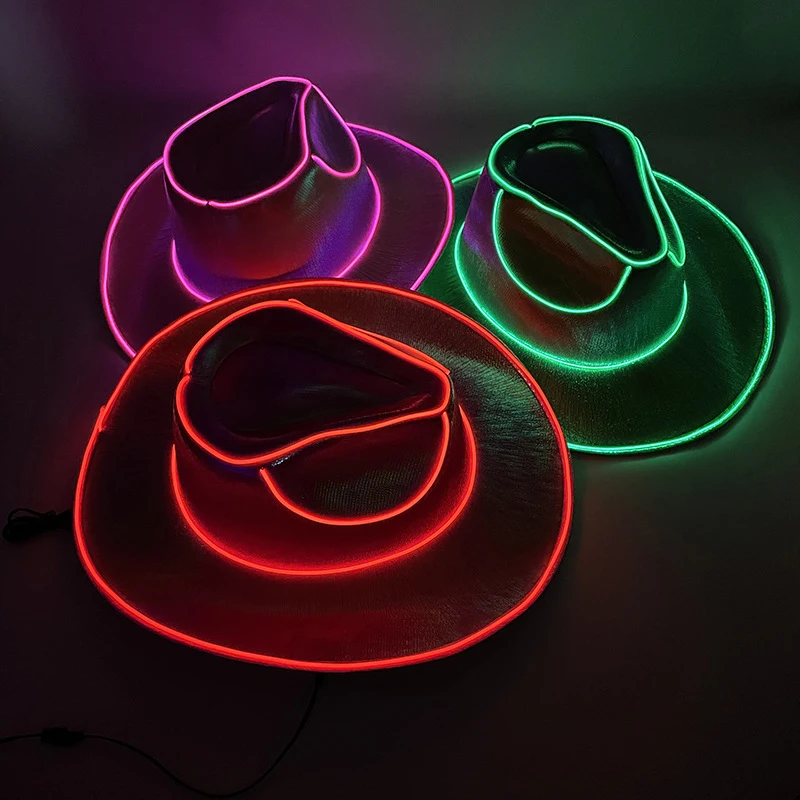 Blikajúca ružová čiapka široký okraj Led Cowgirl Hat Night Club Costume Hat Party