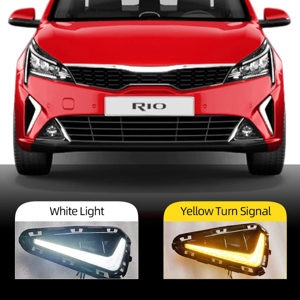Blikanie auta 2ks pre Kia Rio 2021 automobil Denné svetlo svetlo predné nárazník Hmlová svetlo lampa LED DRL so žltým zákrutom signálu