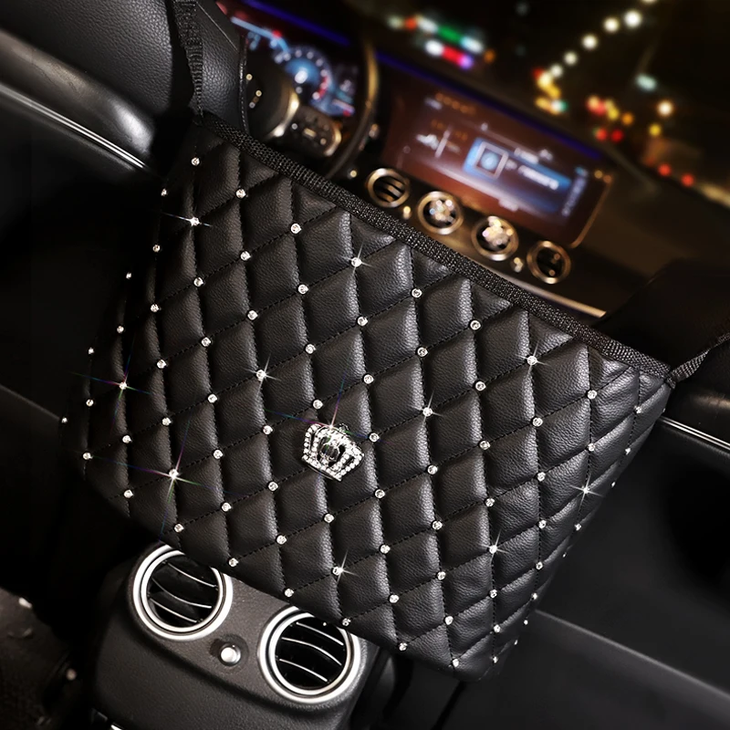 Bling Crown Dikmbinestón Centrum sedadla Sedadla Skladovacia taška Diamantová kožená multifunkčná autosedačka chrbta zavesenie vrecka pre vrecko na kabelku