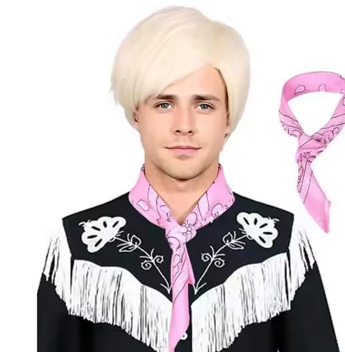 Blondínka krátke parochne pre mužov syntetické priame vrstvené Halloween Cosplay vlasové parochňa pre mužov, ľahkú blondínku