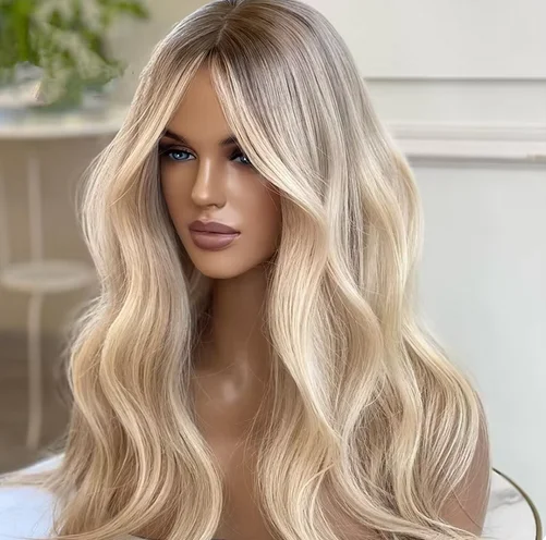 Blondínka parochňa Wig Wavy Syntetická čipka predná parochňa bez gluefary s dlhými syntetickými vlasovými čipkami parochne pre ženy