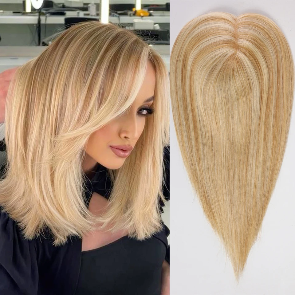 Blondínka zmiešaná platina 100% remy ľudské vlasy Toppers Clips vo vlasoch rovné 12 palcov vlasy Horné účesy pre ženy