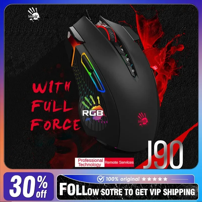 Bloody J90S káblová myš RGB Lightweight PAW3325 12 makro programovacie tlačidlá PC E-Sports Gaming Makro Programovanie myši myš PubG
