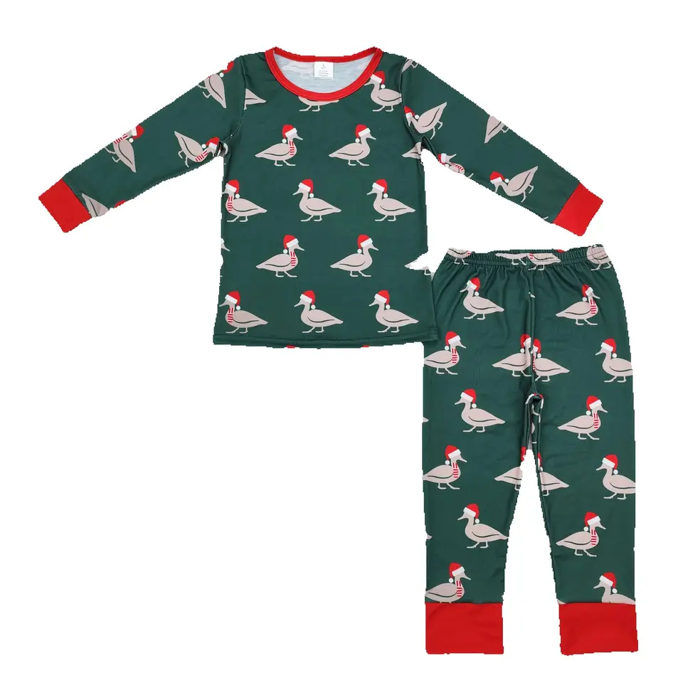 BLP0903 Kids Boys Autumn Pajamas Outfit Sety s dlhými rukávmi Modálna vianočná kačica zelená tlač s nohavicami Detské oblečenie RTS