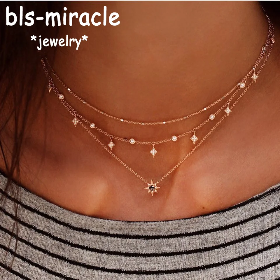 BLS-Miracle boho krištáľový prívesok Náhrdelník Fashion Multivrstvové náhrdelníky vyhlásenia paluby pre ženy darček pre šperky NX-53