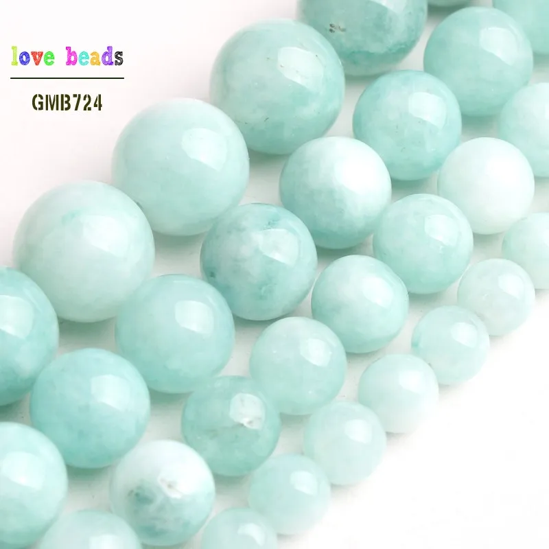 Blue Angelite Stone Prály Amazonite okrúhle korálky pre šperky Výroby Náramok s náramkom 15 '' Strand 6/8/10/11/12 mm