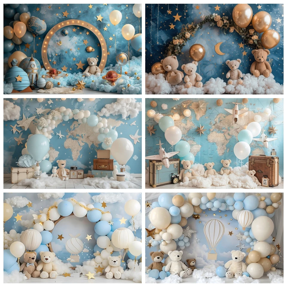 BLUE BOOLON BALOON Dieťa 1. narodeniny KONČENIE Hviezdne oblaky novorodenecká bábätká narodeninová torta Smash Photography Decor