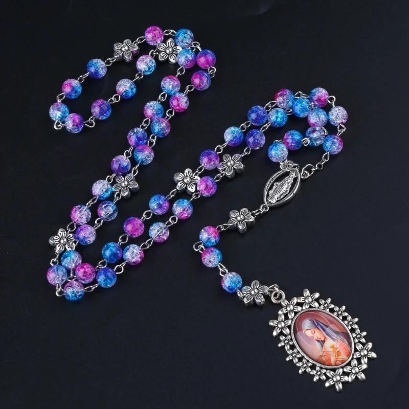 Blue Crystal Bet Rosary náhrdelník Vintage Katolícky náboženský kríž Ježišu prívesok náhrdelníkov pre mužov Dámske šperky