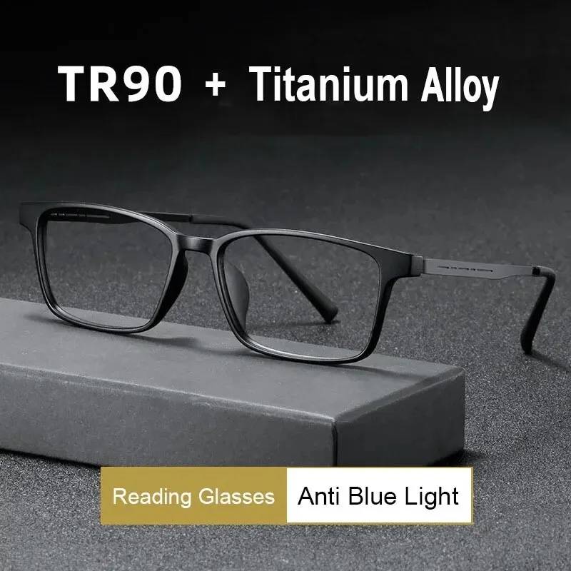 Blue Light Blokujúce okuliare Čítanie Muži Ultralight TR90 Titán zliatiny Optický rám Optické okuliare Štvorcové okuliare