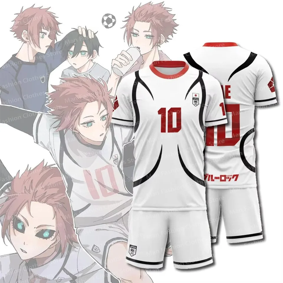 Blue Lock Japan U20 Biela karikatúra anime cosplay muži Jersey letné deti s krátkym rukávom móda módne ženy cosplay mužské súpravy