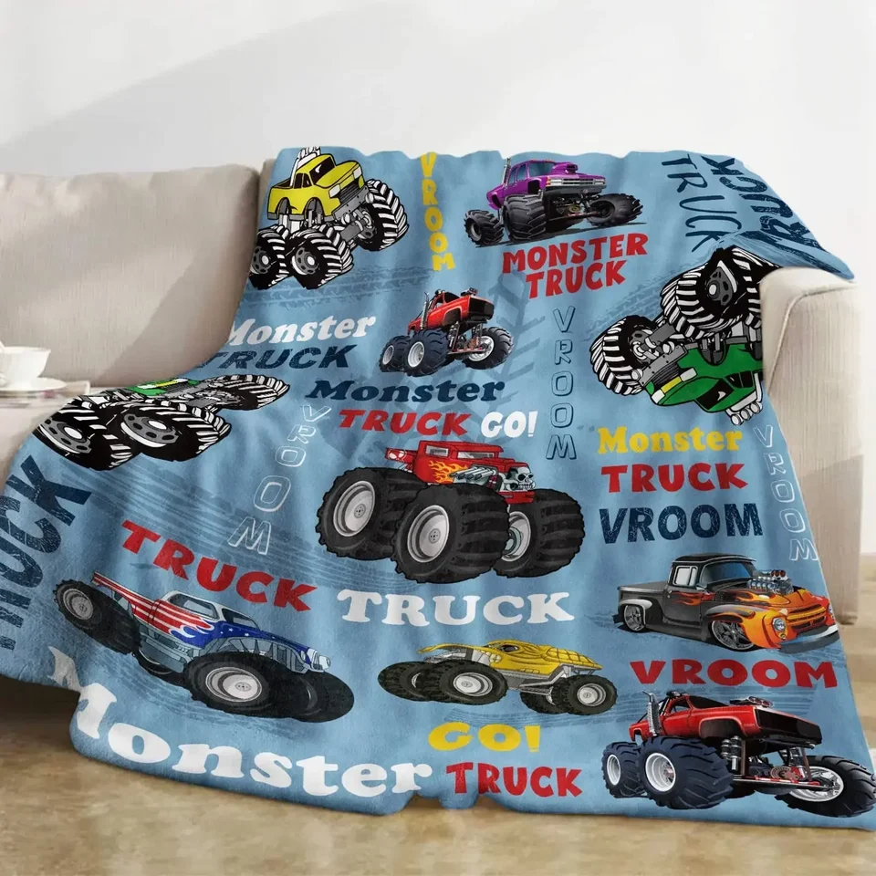 Blue Monster Truck Deaker Cartoon Cars Autá flanel Hodia prikrývky pre celú sezónu Kids chlapci chlapci stopa posteľ pohovka prikrývka King Queen Veľkosť