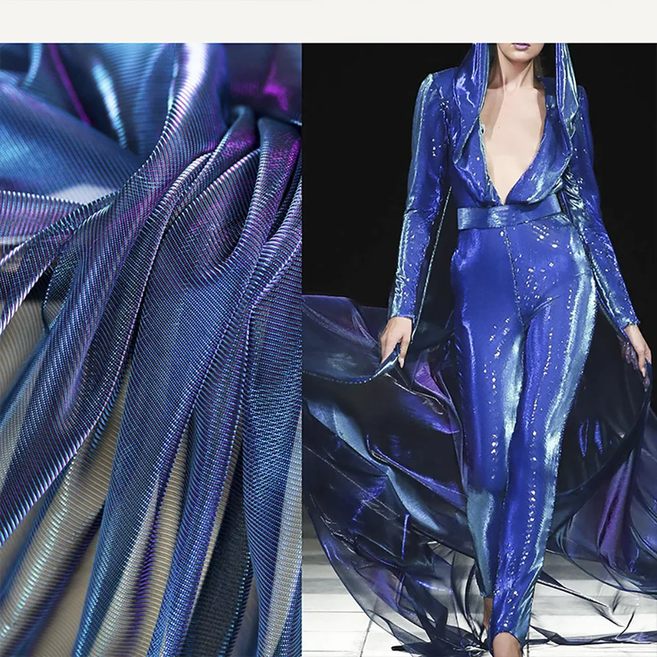 Blue Purple Dream Gradient Gauze Tulle Party Dress Tkanina kovová lesklá kúzelná farebná farebná tkanina Svadobné šaty dekorácia