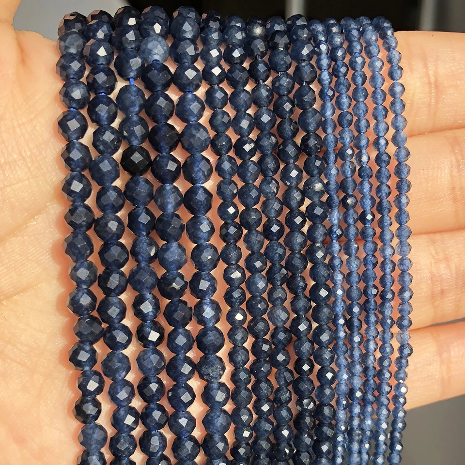 Blue Sapphire Prírodné kamenné korálky s voľným rozperkovým korálkom Náramok pre šperky Výroby DIY náušnice Náušnice Náskužné kúzla 2/3/4 mm