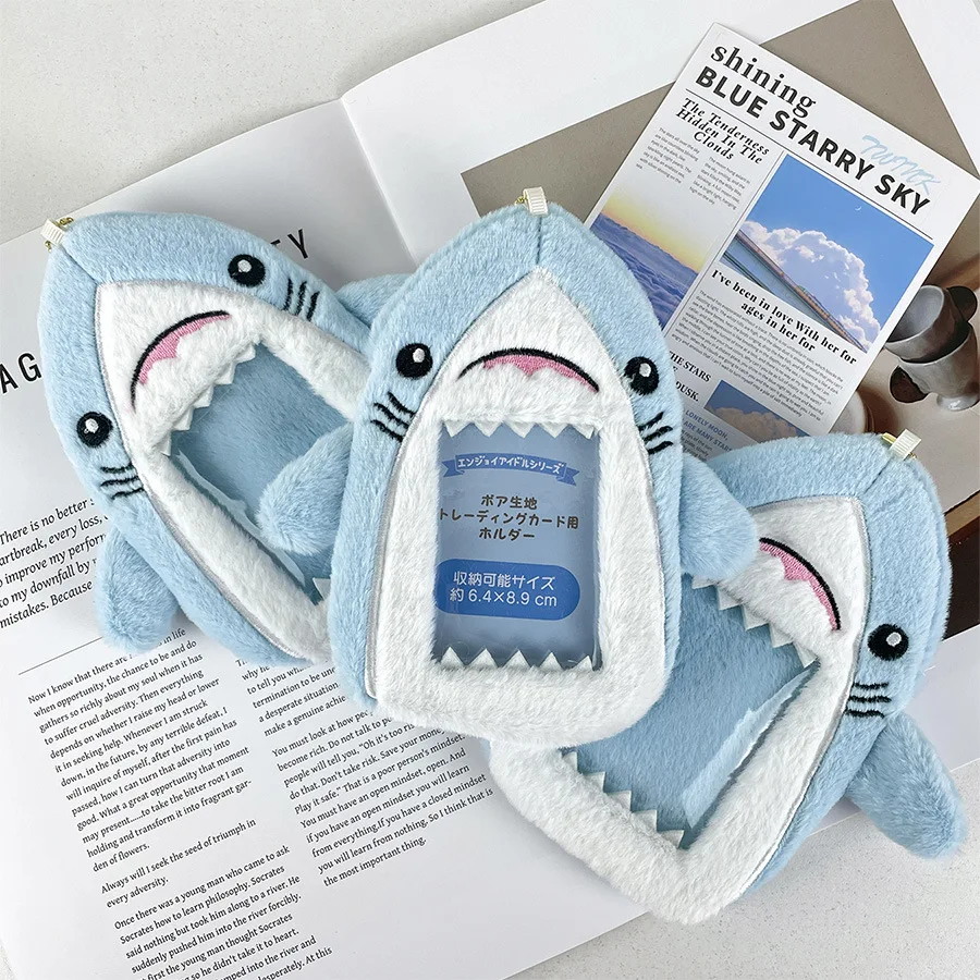 Blue Sharks Plush Card Držiteľ nadýchaný fotokard držiak z autobusu Card ID Bank Bank Držiteľ kreditnej karty Protector