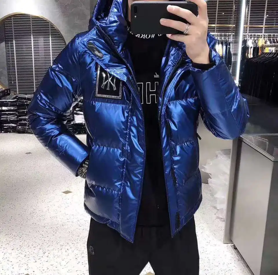Blue Silver Svetlo odrážajúce bundy pre pánske štýl zimné štýlové pufer s kačicou Down Down Bundy pre studené prešívané kabáty svieže