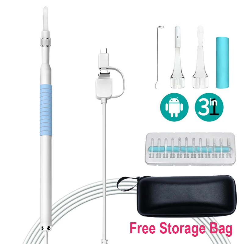 Blue USB HD Visual Ear Cleaning Endoscope Spoon 5,5 mm Mini Borescope Android PC PC Ear Wear Tool Healt Care Ooscope Ooscope Camera