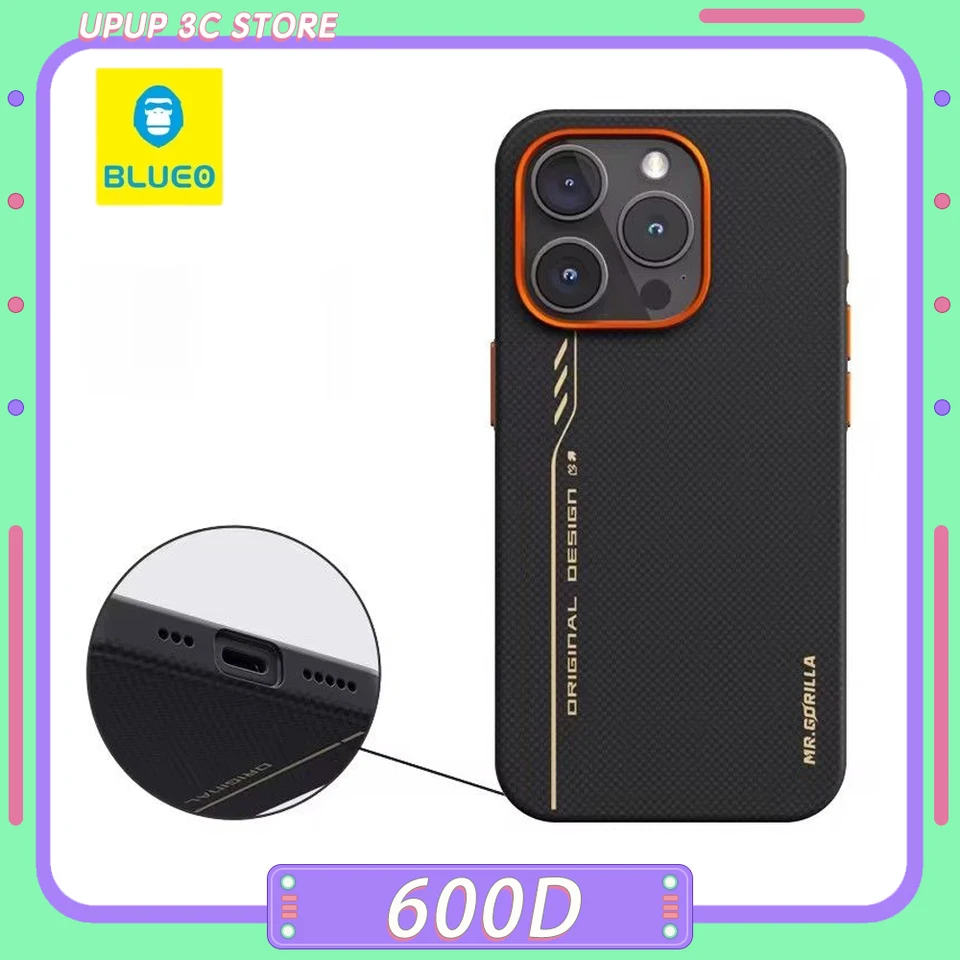 Blueo 600D telefónne puzdro Aramid Fiber iPhone 15 Pro Magnetické bezdrôtové nabíjanie Anti-Drop Phone Cover pre iPhone 15 Pro Max Gift