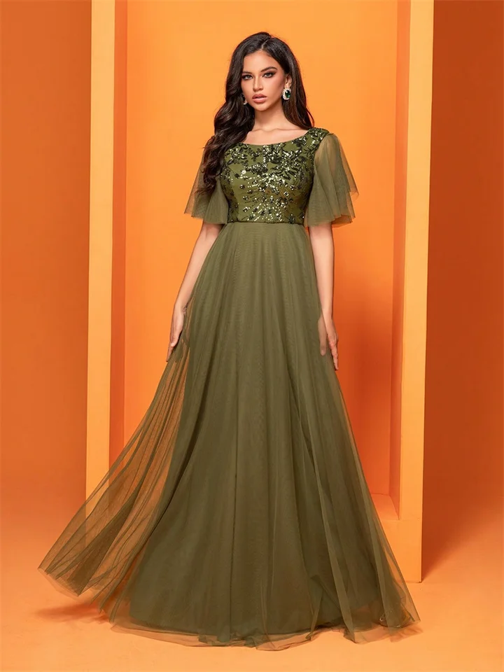 Blueplum Luxusné zelené flitre Formálne večerné šaty Ženy Dlhé elegantné elegantné večierky Prom Kokteily Koktail šaty
