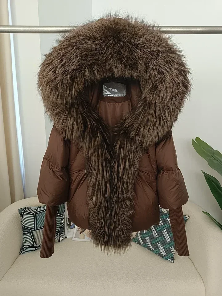 Bluessfair 2024 Real Fox Fox Collar Hooded Winter Jacket Ženy Prírodná hustá teplá nadmerná nadmerná nadmerná kačica Down Coat Streetwear Vrcha