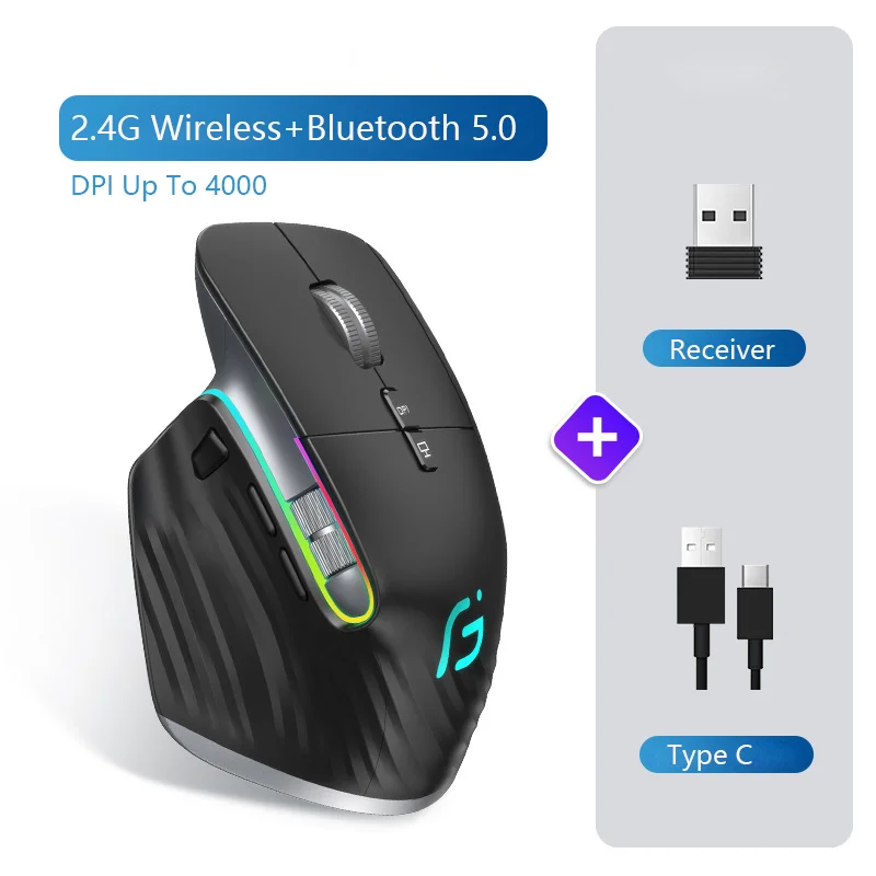 Bluetooth 2.4g Wireless Wireless Mouse Nabíjateľný tichý ergonomický počítač DPI UP 4000 pre Tablet MacBook Laptop Gaming Office