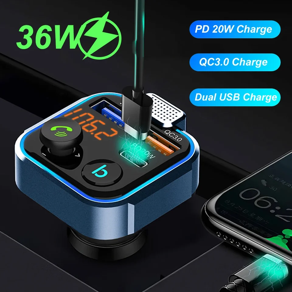 Bluetooth 5.0 CAR FM Pán MP3 modulátor MODULÁCIA HUDBE Hand-Free Car KIT PD 20W QC 3.0 Fast Charger Adapter Adapter Audio prijímač