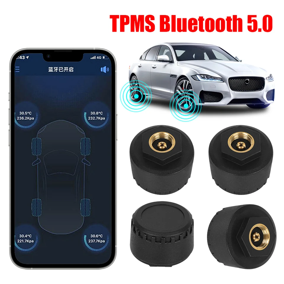 Bluetooth 5.0 Externý TPMS mobilný telefón Aplikácia Displej tlaku v pneumatikách Android/iOS Monitorovanie tlaku v pneumatikách