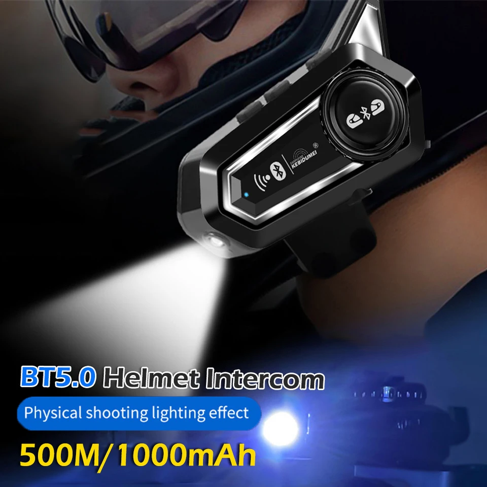 Bluetooth 5.0 Motocyklová prilba intercom headset 500 m interphone Communicator pre 2 jazdcov vodotesný s núdzovým osvetlením