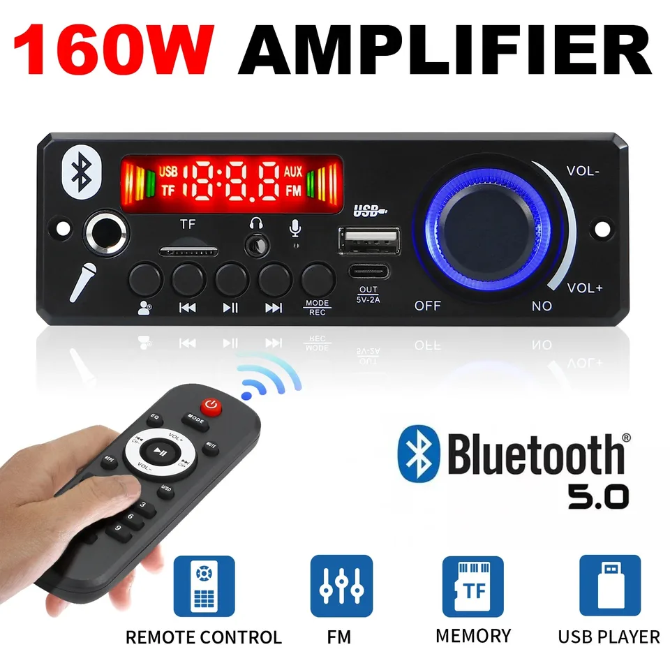 Bluetooth 5.0 mp3 Decoder Board 2*75W 80W Zosilňovač Audio prehrávač 12V DIY MP3 Player CAR FM Radio Modul TF USB MIC ROKLOW COLL