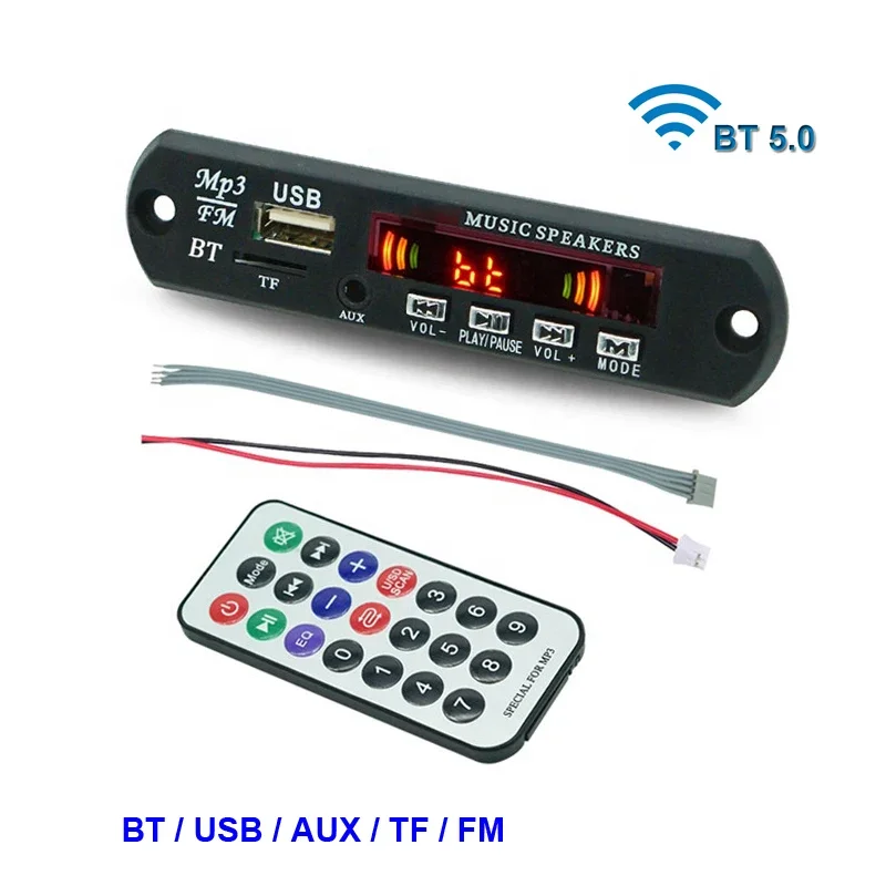 Bluetooth 5.0 MP3/WMA/WAV/APE/FLAC Decoder Board Car Audio USB TF FM Radio Modul MP3 Bluetooth Hudobný prehrávač
