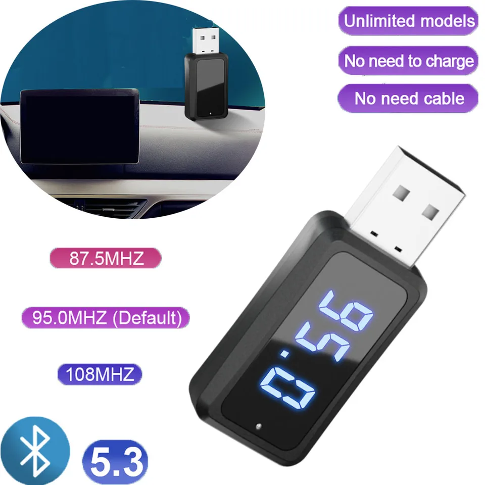 Bluetooth 5.3 CAR FM prijímač vysielača s LED displejom Handsfree Call Call Car Kit Auto bezdrôtový zvuk pre FM Radio