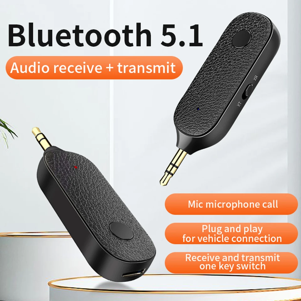 Bluetooth kompatibilný 5.1 Audio adaptér prijímača 3,5 mm Aux Wireless Consmitter CAR Handfree Microfón Adaptér pre slúchadlá Čierny